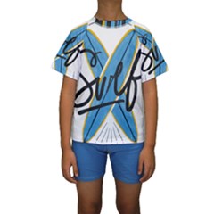 Wave Surfing Surfboard Surfing Kids  Short Sleeve Swimwear by pakminggu