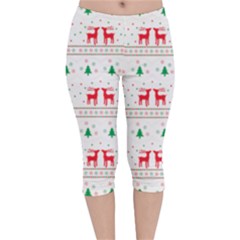 Red Green And Blue Christmas Themed Illustration Velvet Capri Leggings  by pakminggu