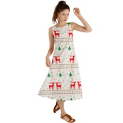 Red Green And Blue Christmas Themed Illustration Summer Maxi Dress by pakminggu