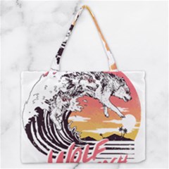 Gray Wolf Beach Waves A Wolf Animal Retro Zipper Medium Tote Bag by pakminggu