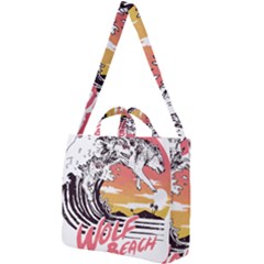 Gray Wolf Beach Waves A Wolf Animal Retro Square Shoulder Tote Bag by pakminggu