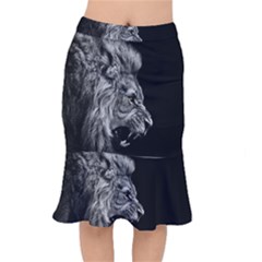 Roar Angry Male Lion Black Short Mermaid Skirt by Mog4mog4