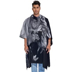 Roar Angry Male Lion Black Men s Hooded Rain Ponchos