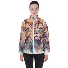 Lion Africa African Art Women s High Neck Windbreaker by Mog4mog4