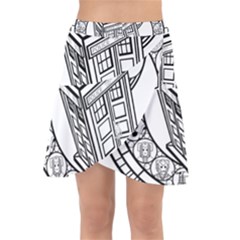 Bad Wolf Tardis Art Drawing Doctor Who Wrap Front Skirt by Mog4mog4