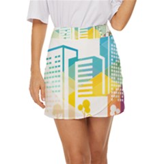 Silhouette Cityscape Building Icon Color City Mini Front Wrap Skirt by Mog4mog4