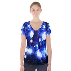 Tardis Background Space Short Sleeve Front Detail Top by Mog4mog4