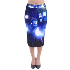 Tardis Background Space Velvet Midi Pencil Skirt by Mog4mog4