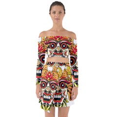 Bali Barong Mask Euclidean Vector Chiefs Face Off Shoulder Top With Skirt Set by Mog4mog4