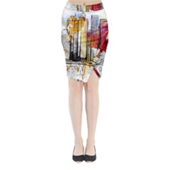 New York City Skyline Vector Illustration Midi Wrap Pencil Skirt by Mog4mog4