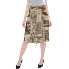 Antique Map Railway Lines Railway Train Char Midi Beach Skirt by Mog4mog4