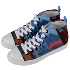 Town Vector Illustration Illustrator City Urban Women s Mid-top Canvas Sneakers by Mog4mog4