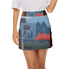 Town Vector Illustration Illustrator City Urban Mini Front Wrap Skirt by Mog4mog4