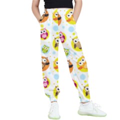 Owl Bird Cartoon Kids  Elastic Waist Pants by Bakwanart