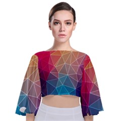 Multicolored Geometric Origami Idea Pattern Tie Back Butterfly Sleeve Chiffon Top by Bakwanart