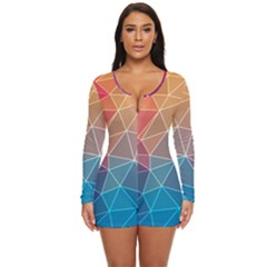 Multicolored Geometric Origami Idea Pattern Long Sleeve Boyleg Swimsuit