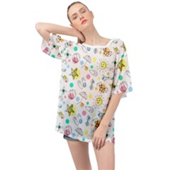 Summer Pattern Colorful Drawing Doodle Oversized Chiffon Top by Bakwanart