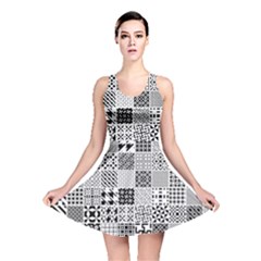 Black And White Geometric Patterns Reversible Skater Dress by Bakwanart