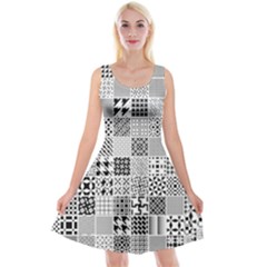 Black And White Geometric Patterns Reversible Velvet Sleeveless Dress by Bakwanart