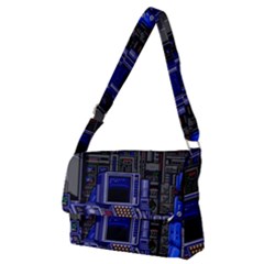 Blue Computer Monitor With Chair Game Digital Wallpaper, Digital Art Full Print Messenger Bag (m) by Bakwanart