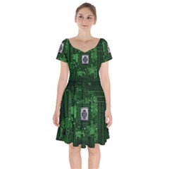 Technology Computer Chip Electronics Industry Circuit Board Short Sleeve Bardot Dress by Bakwanart