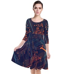 Abstract Colorful Circuit Quarter Sleeve Waist Band Dress by Bakwanart