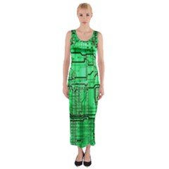 Green Circuit Board Computer Fitted Maxi Dress