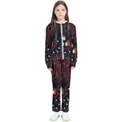 Red Computer Circuit Board Kids  Tracksuit