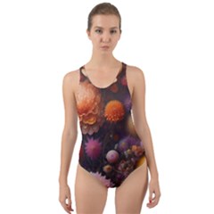 Flowers Petals Blossoms Art Flora Cut-out Back One Piece Swimsuit