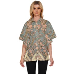 Art Nouveau Vintage Retro Pattern Floral Women s Batwing Button Up Shirt