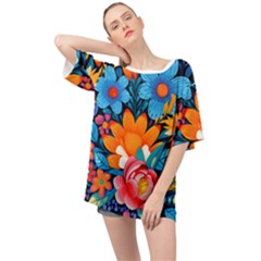 Flowers Bloom Spring Colorful Artwork Decoration Oversized Chiffon Top by 99art