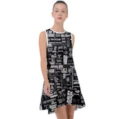 Music Pattern Black White Frill Swing Dress