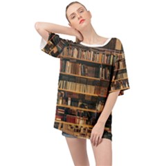 Books On Bookshelf Assorted Color Book Lot In Bookcase Library Oversized Chiffon Top by 99art