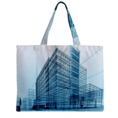 Architecture Blue Drawing Engineering City Modern Building Exterior Zipper Mini Tote Bag by 99art