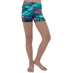 Amazing Aurora Borealis Colors Kids  Lightweight Velour Yoga Shorts by B30l