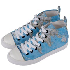 Blue White And Green World Map National Geographic Women s Mid-top Canvas Sneakers by B30l