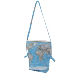 Blue White And Green World Map National Geographic Folding Shoulder Bag by B30l