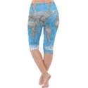 Blue White And Green World Map National Geographic Lightweight Velour Cropped Yoga Leggings View4