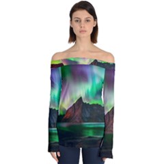 Aurora Borealis Nature Sky Light Off Shoulder Long Sleeve Top by B30l