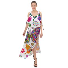 Butterflies Abstract Colorful Floral Flowers Vector Maxi Chiffon Cover Up Dress by B30l