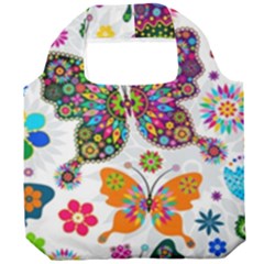 Butterflies Abstract Colorful Floral Flowers Vector Foldable Grocery Recycle Bag by B30l