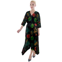 Apples Honey Honeycombs Pattern Quarter Sleeve Wrap Front Maxi Dress by Cowasu