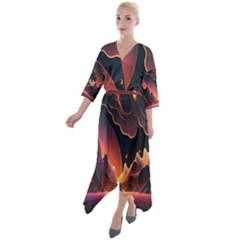 Fire Flame Burn Hot Heat Light Burning Orange Quarter Sleeve Wrap Front Maxi Dress by Cowasu