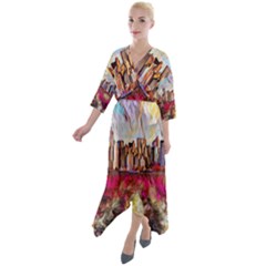 New York Skyline Manhattan City Quarter Sleeve Wrap Front Maxi Dress by Cowasu