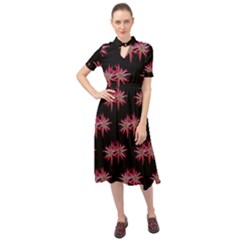 Chic Dreams Botanical Motif Pattern Design Keyhole Neckline Chiffon Dress by dflcprintsclothing