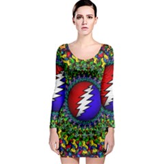 Grateful Dead Pattern Long Sleeve Bodycon Dress by Wav3s