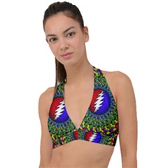 Grateful Dead Pattern Halter Plunge Bikini Top by Wav3s