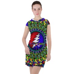 Grateful Dead Pattern Drawstring Hooded Dress by Wav3s