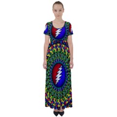 Grateful Dead Pattern High Waist Short Sleeve Maxi Dress by Wav3s