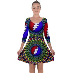 Grateful Dead Pattern Quarter Sleeve Skater Dress by Wav3s